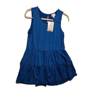 LuLaRoe ELIANA XXSMALL Solid Blue Sleeveless Tiered Babydoll Top NWT! OVERSIZED